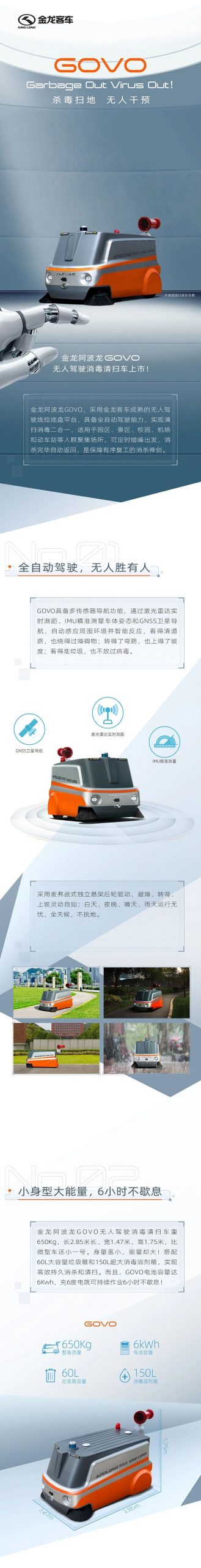 一图读懂金龙阿波龙GOVO无人驾驶消毒清扫车 - 第1张