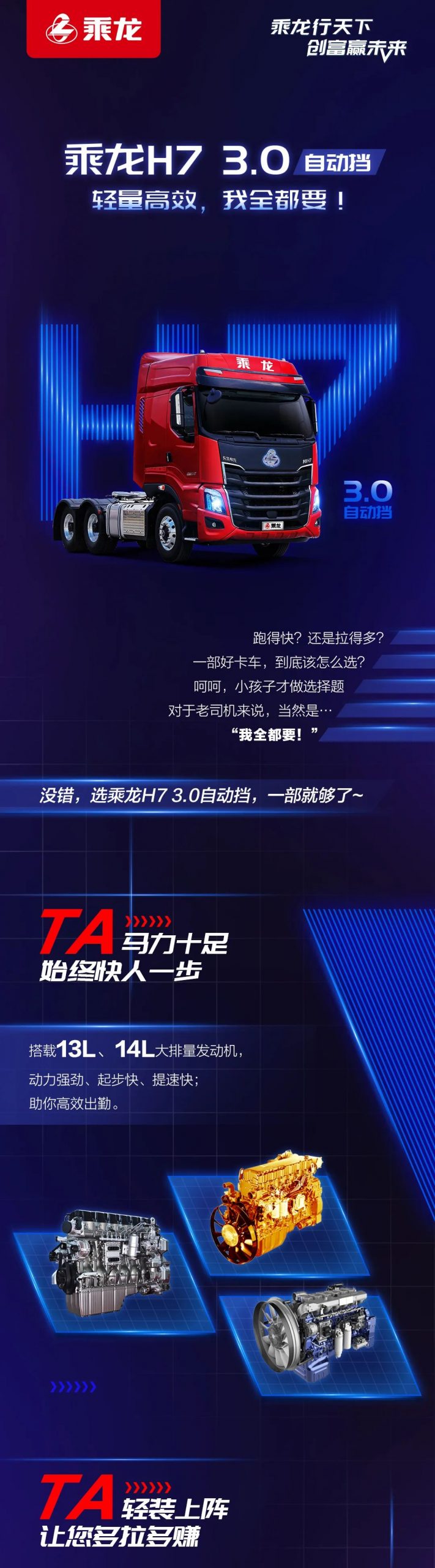 跑运输想要多拉快跑？换部大马力、轻自重的乘龙H7 3.0自动挡试试 - 第1张