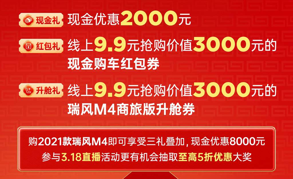 9.9元享受万元现金优惠,瑞风20年感恩欢乐颂2亿红包等你拿 - 第4张 - 提加商用车网 9.9元享受万元现金优惠,瑞风20年感恩欢乐颂2亿红包等你拿 - 第4张