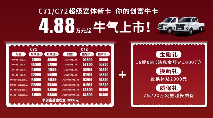 东风小康超级宽体新卡C71/C72“牛气“上市 抢鲜价4.88万元起 - 第1张 - 提加商用车网 东风小康超级宽体新卡C71/C72“牛气“上市 抢鲜价4.88万元起 - 第1张