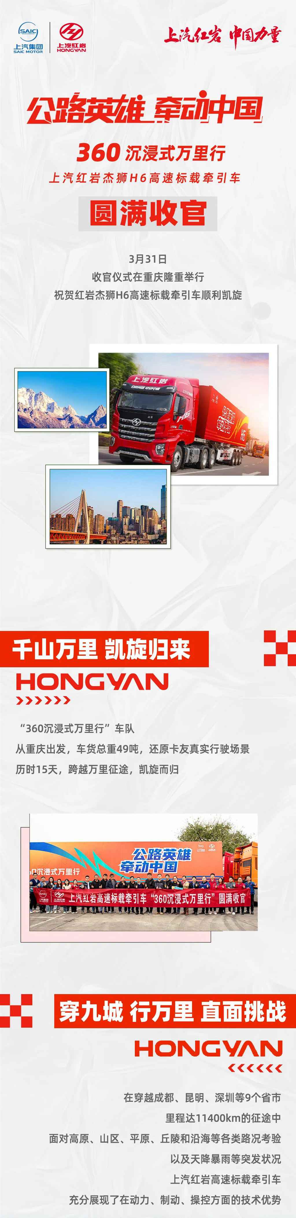 上汽红岩杰狮H6高速标载牵引车“360沉浸式万里行”圆满收官！ - 第1张