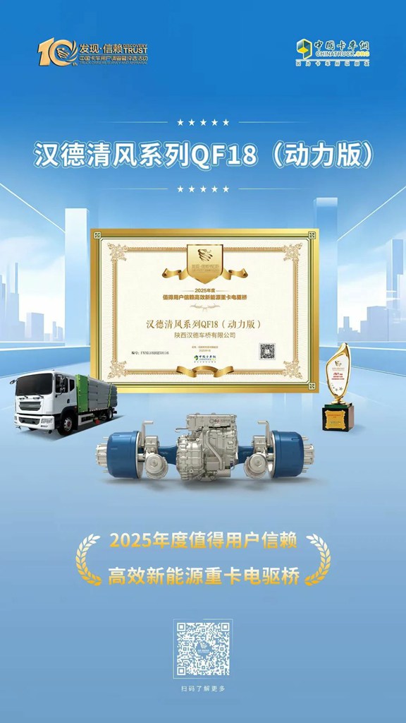 用户信赖是根本!汉德重卡电驱桥再获“发现信赖奖”! - 第1张 - 提加商用车网 用户信赖是根本!汉德重卡电驱桥再获“发现信赖奖”! - 第1张