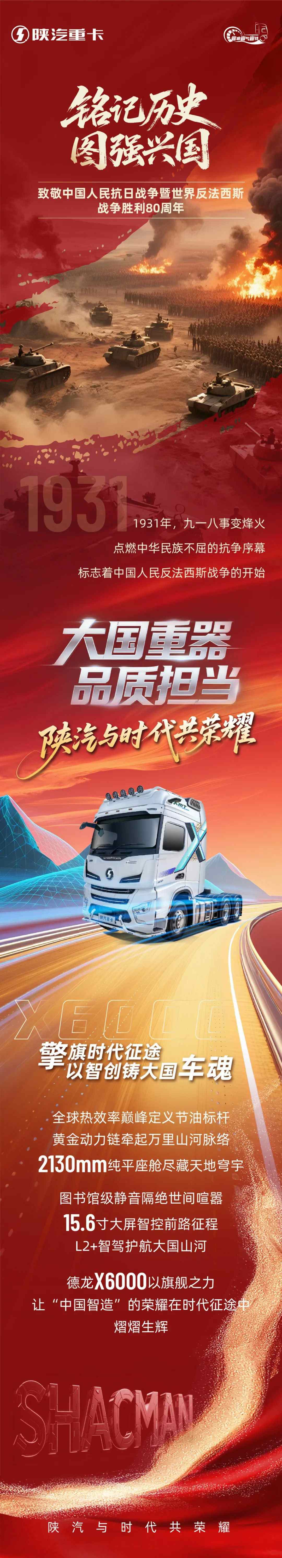 擎旗时代征途 以智创铸大国车魂——陕汽重卡致敬中国人民抗日战争暨世界反法西斯战争胜利80周年 - 第1张