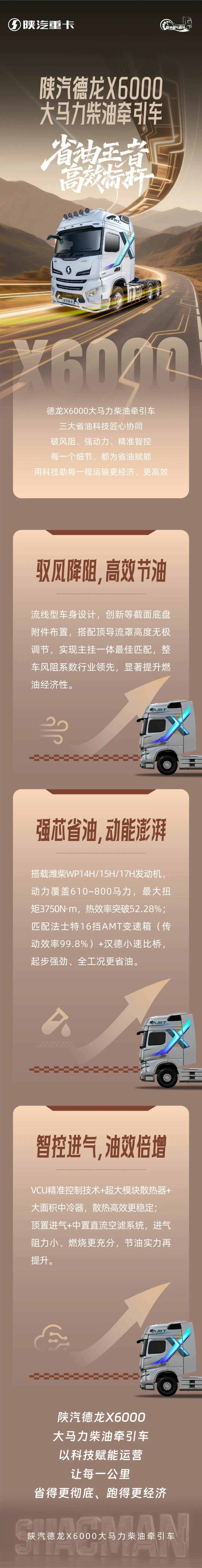 陕汽德龙X6000大马力柴油牵引车，省油王者，高效标杆 - 第1张
