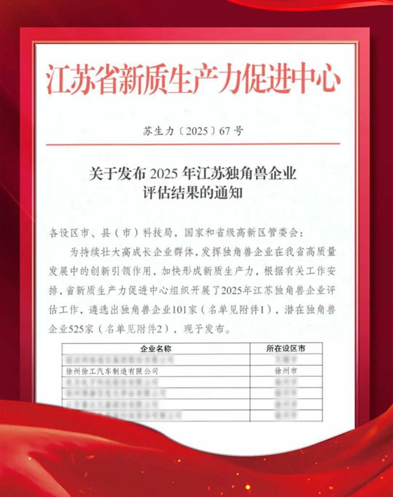 创新引领 徐工汽车获评2025年江苏独角兽企业 - 第1张 - 提加商用车网 创新引领 徐工汽车获评2025年江苏独角兽企业 - 第1张