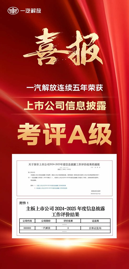 一汽解放连续五年荣获上市公司信息披露考核A级评价 - 第1张 - 提加商用车网 一汽解放连续五年荣获上市公司信息披露考核A级评价 - 第1张