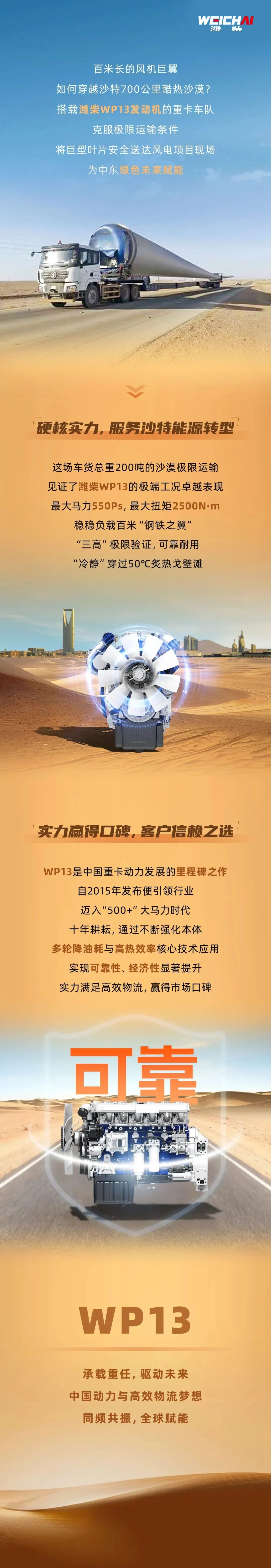 在沙特沙漠，见证潍柴发动机的运输力量 - 第1张