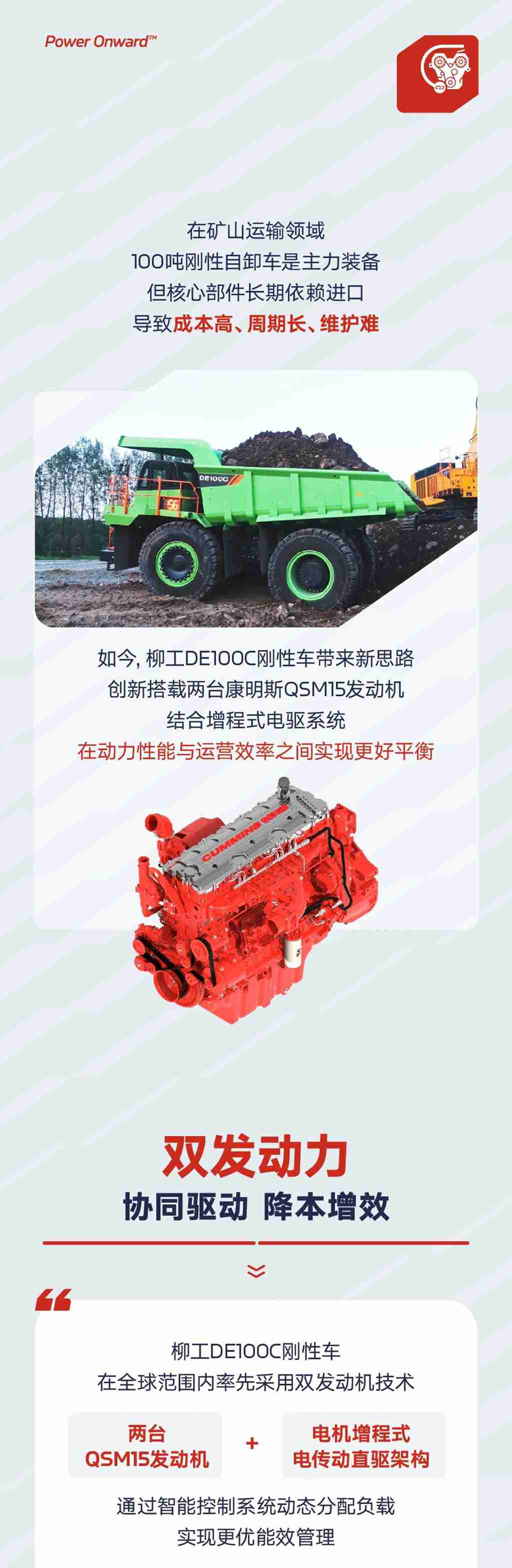 一台矿卡，双发动机！康明斯QSM15助力柳工DE100C降本增效 - 第1张