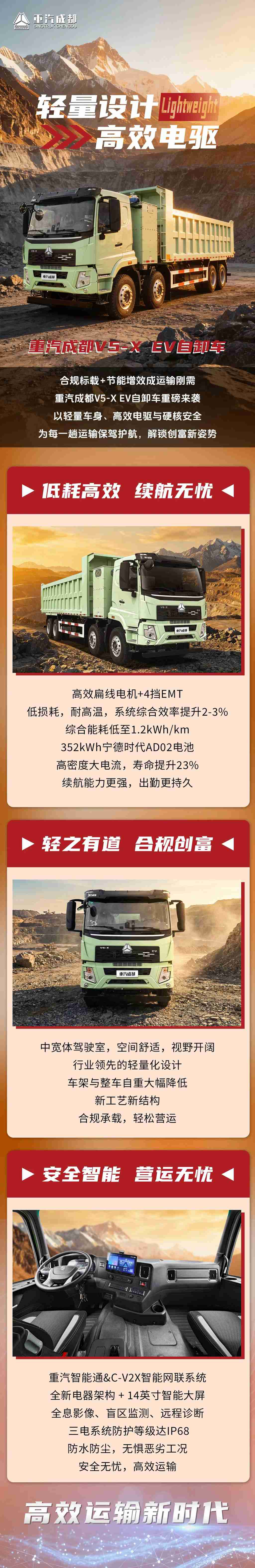 轻量设计，高效电驱，重汽成都V5-X EV自卸车！ - 第1张