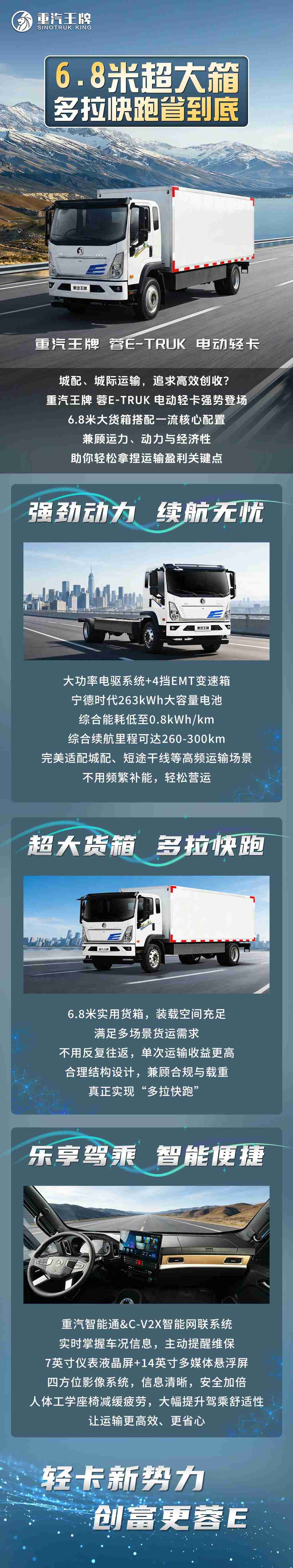 6.8米超大箱，多拉快跑省到底，重汽王牌 蓉E-truk 电动轻卡 - 第1张