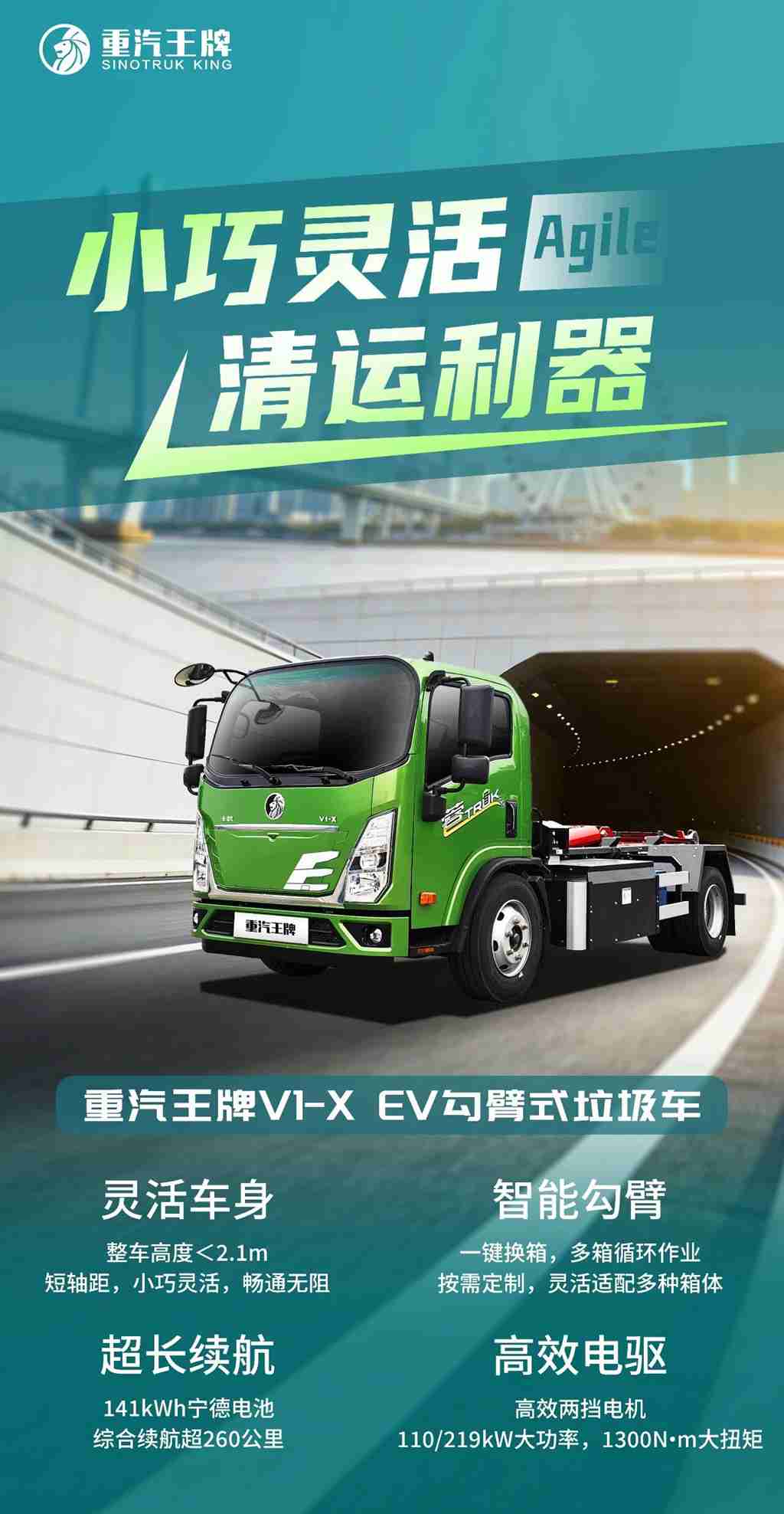 小巧灵活，清运利器，重汽王牌V1-X EV勾臂式垃圾车！ - 第1张