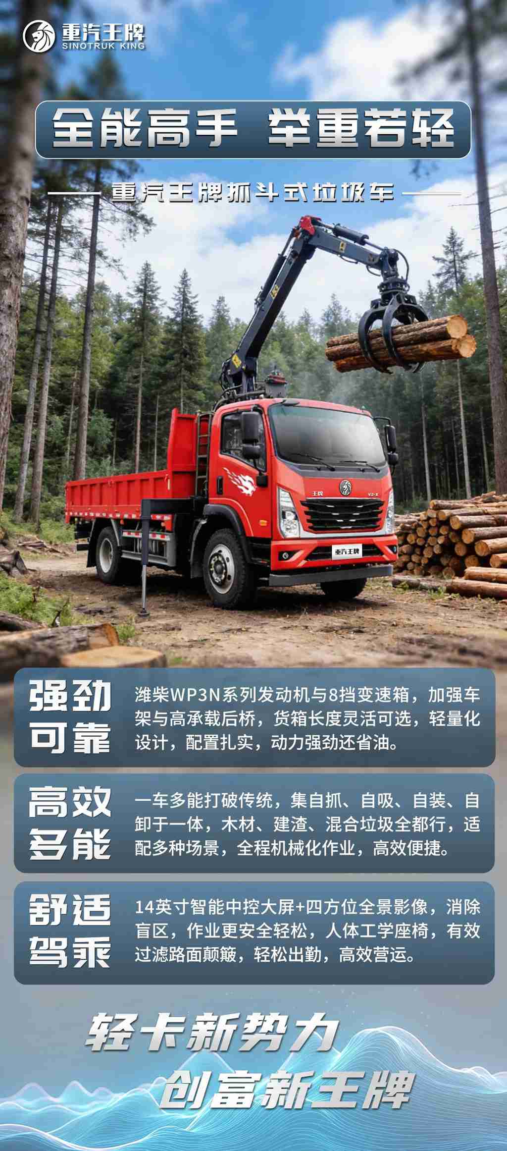 全能高手，举重若轻，重汽王牌抓斗式垃圾车！ - 第1张