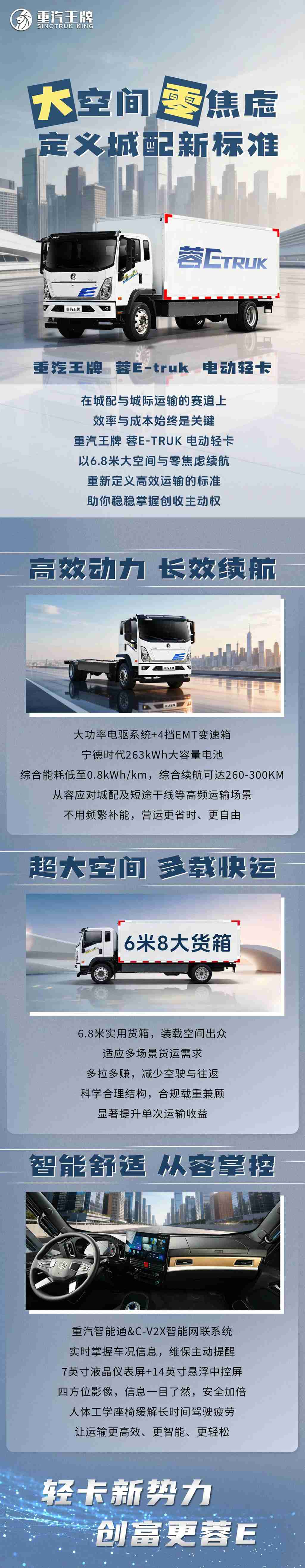 大空间，零焦虑，定义城配新标准，重汽王牌 蓉E-truk 电动轻卡 - 第1张