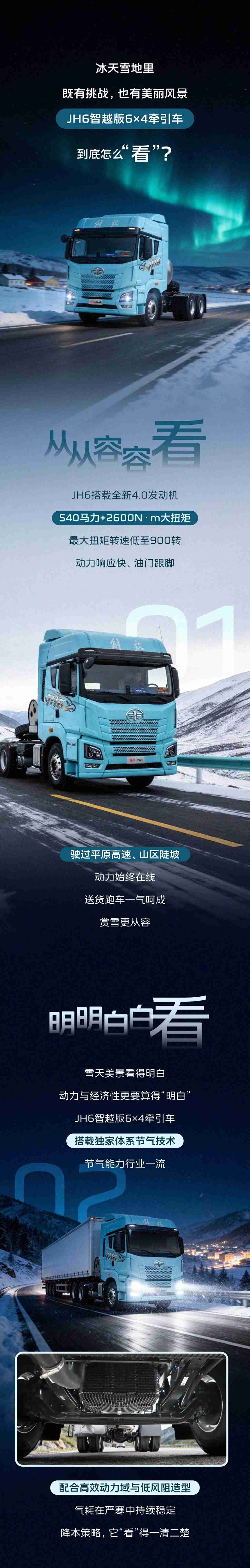 开JH6智越版6×4牵引车，解锁赏雪新姿势 - 第1张
