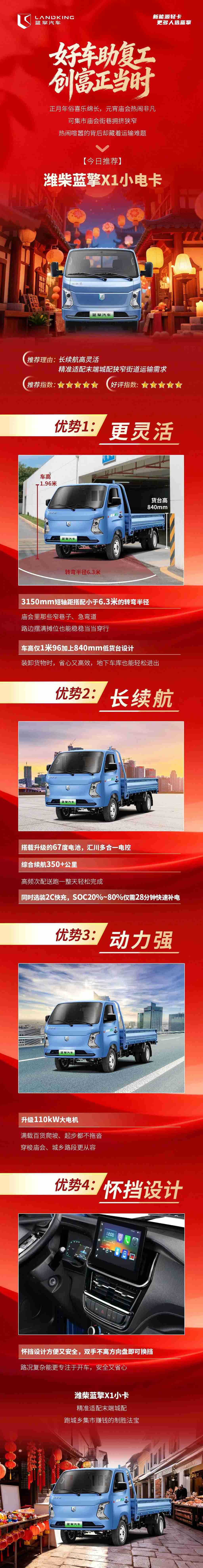 【好车助复工】今日推荐 - 潍柴蓝擎X1小卡，闹元宵赶庙会轻松拿下！ - 第1张