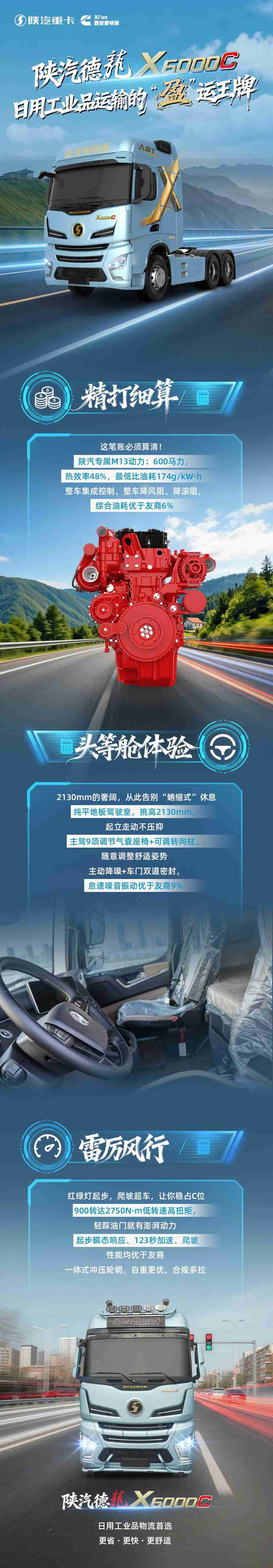 【明星产品】陕汽德龍X6000C日用工业品运输王牌选手！康明斯M13发动机领擎创富征途 - 第1张