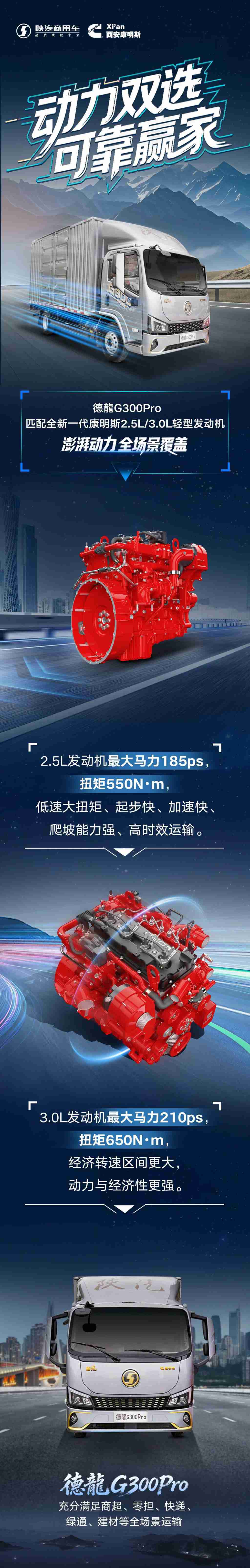 【明星产品】全新一代康明斯2.5L/3.0L发动机强劲高效低油耗！陕汽德龍G300Pro干活不挑全拿下！ - 第1张
