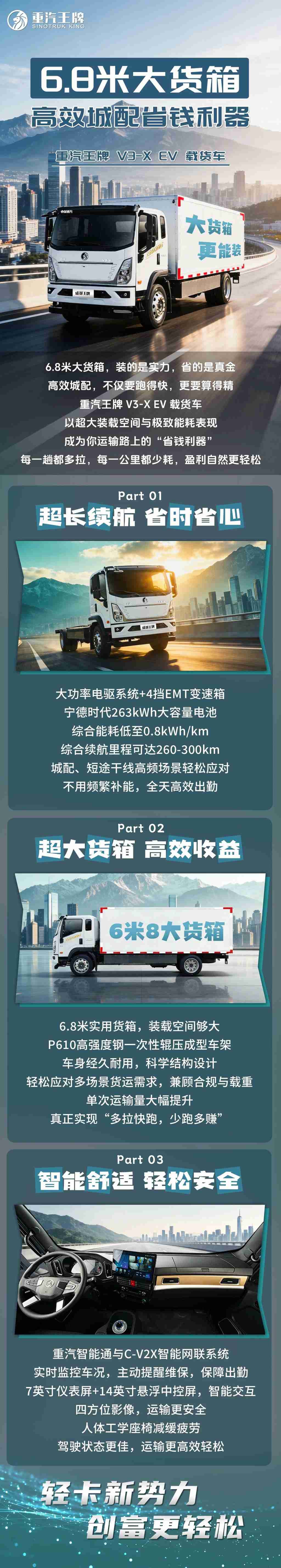 6.8米大货箱，高效城配省钱利器，重汽王牌 V3-X EV 载货车！ - 第1张