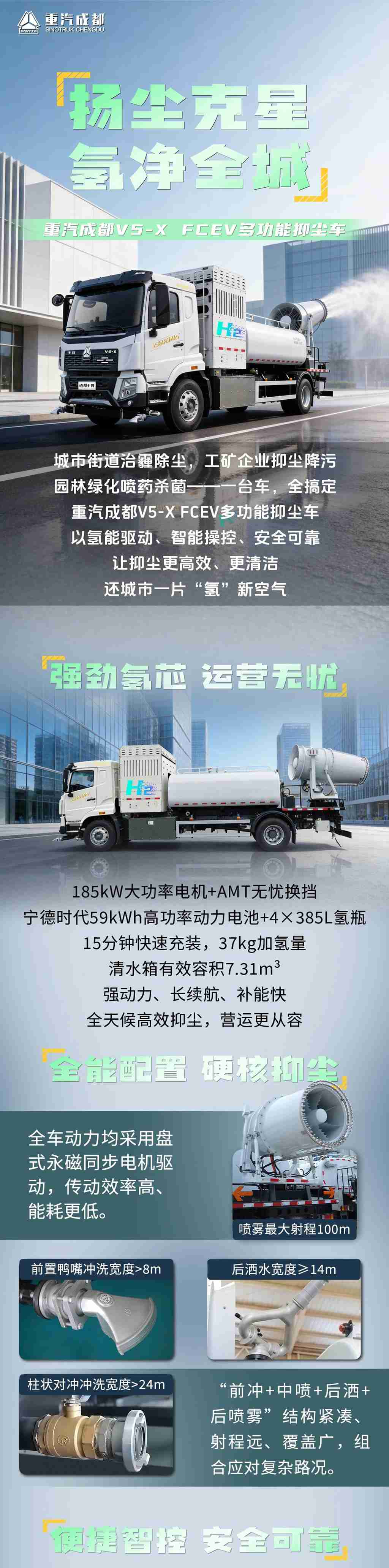 扬尘克星，氢净全城，重汽成都V5-X FCEV多功能抑尘车！ - 第1张