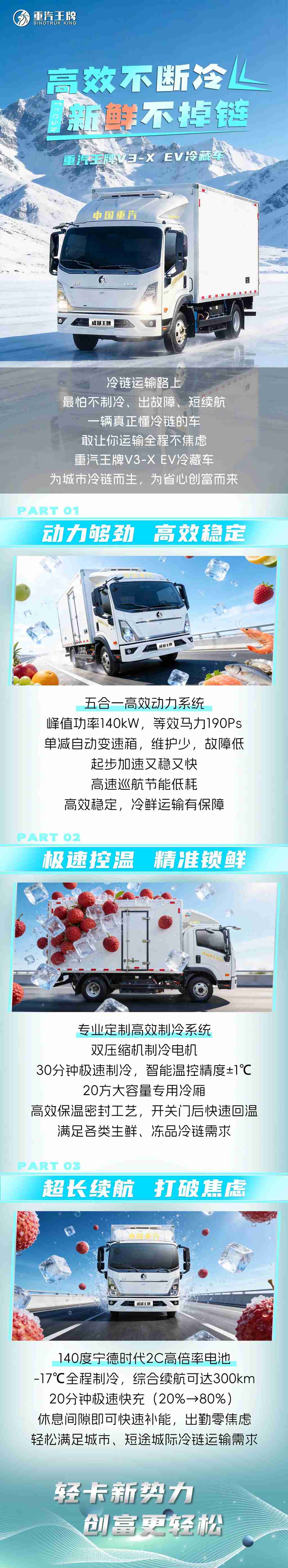 高效不断冷，新鲜不掉链，重汽王牌V3-X EV冷藏车！ - 第1张