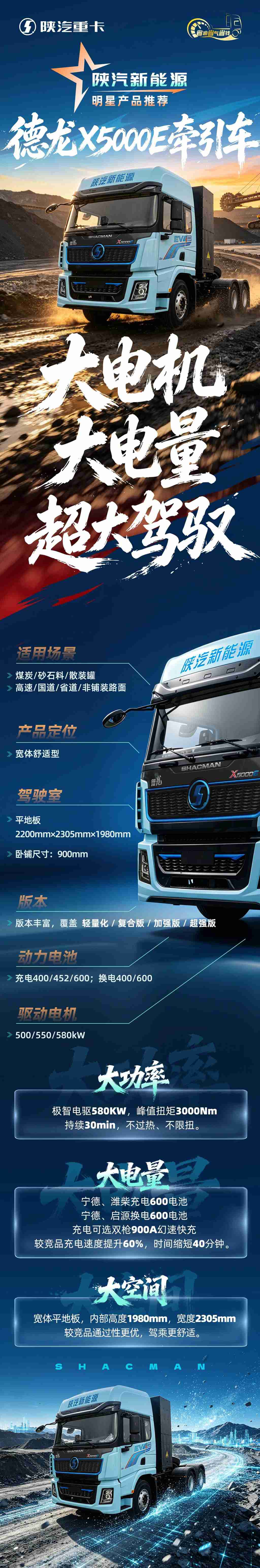 【明星车型】陕汽新能源X5000E 大电机 大电量 超大驾驭！ - 第1张