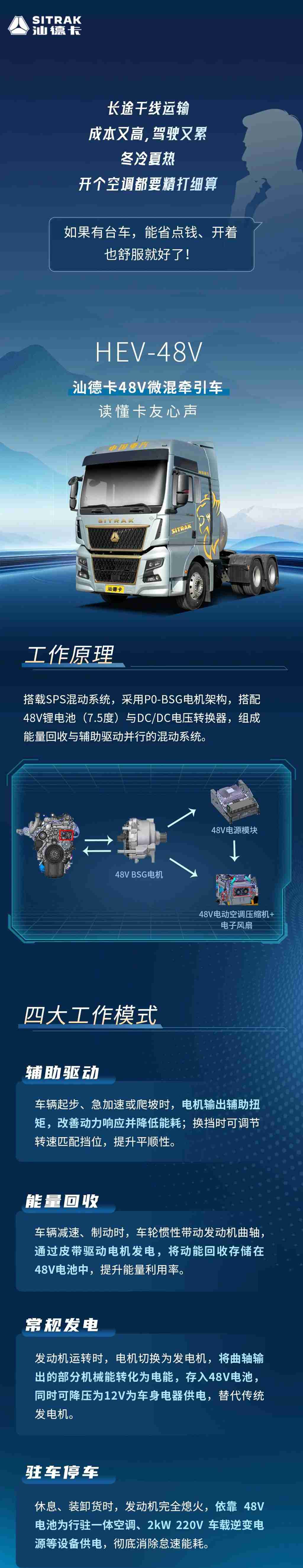长途干线智慧首选！一图了解汕德卡48V微混牵引车！ - 第1张