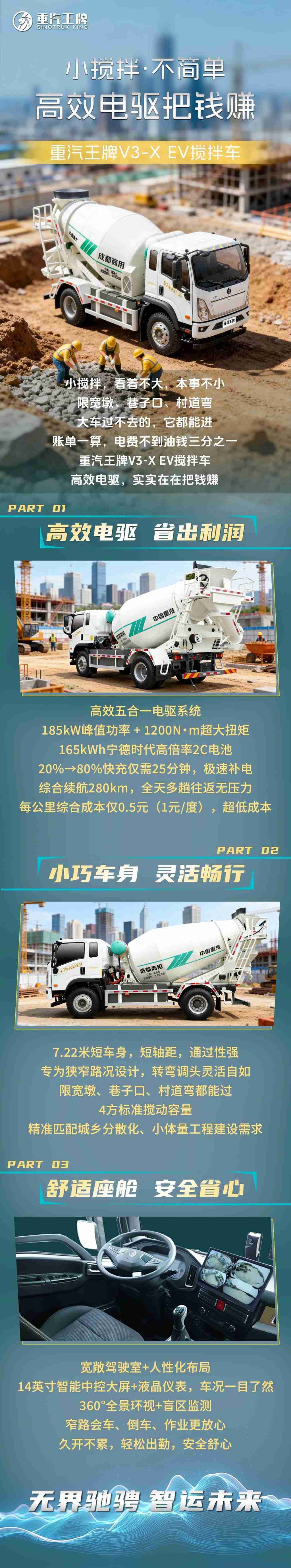 小搅拌，不简单，高效电驱把钱赚，重汽王牌V3-X EV搅拌车！ - 第1张