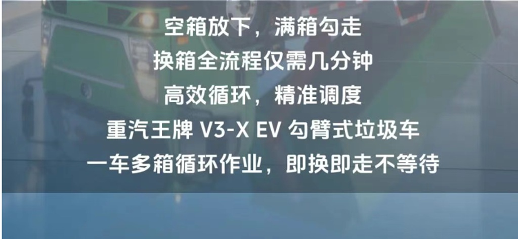 便捷换箱，即换即走，高效清运不间断，重汽王牌V1-X EV勾臂式垃圾车！ - 第3张